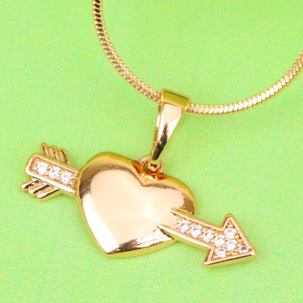 "Rose Gold Heart Pendant with Arrow and Crystal Detailing, XPPT1283